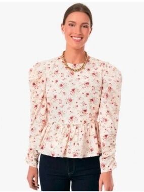 Tuckernuck Cream Blouse with Pink Floral Print